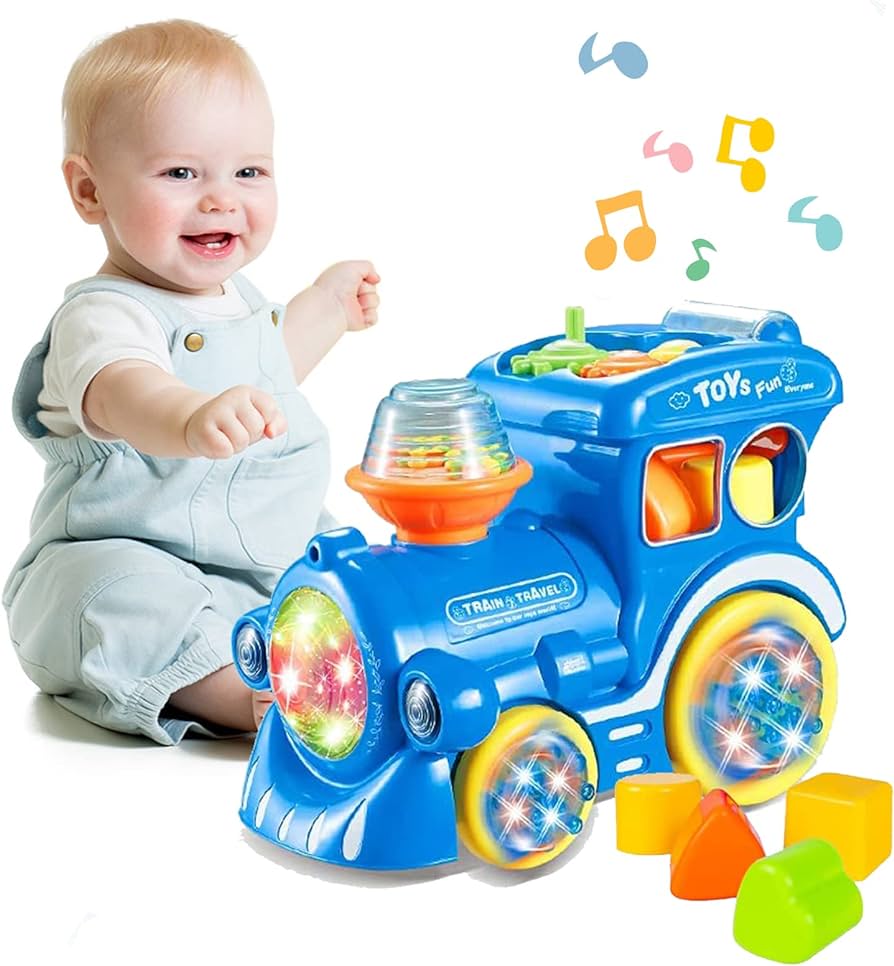 Tren electrico juguete niños,Juguetes bebes 6 12 18 meses,Azul,con