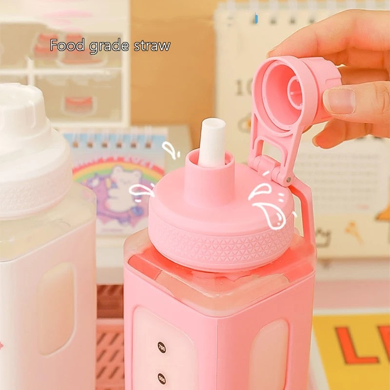Botella de agua para niños, vaso Kawaii con pajita adhesiva, libre